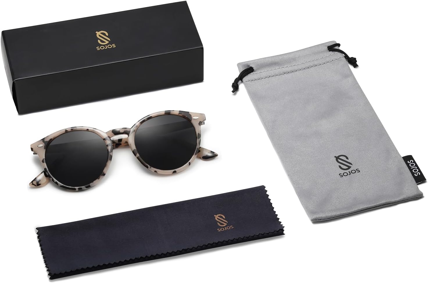 SOJOS Retro Round Polarized Sunglasses for Women Men Classic Vintage Sunnies SJ2069Beige TortoiseGrey Tortoise Temples