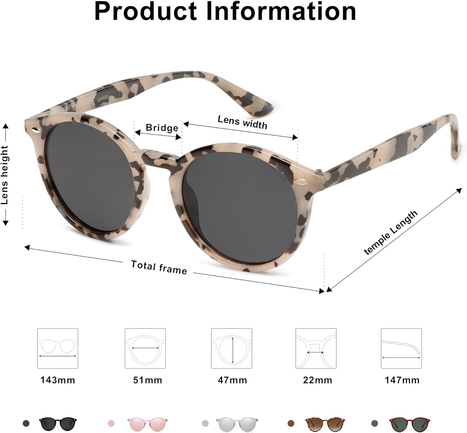 SOJOS Retro Round Polarized Sunglasses for Women Men Classic Vintage Sunnies SJ2069Beige TortoiseGrey Tortoise Temples