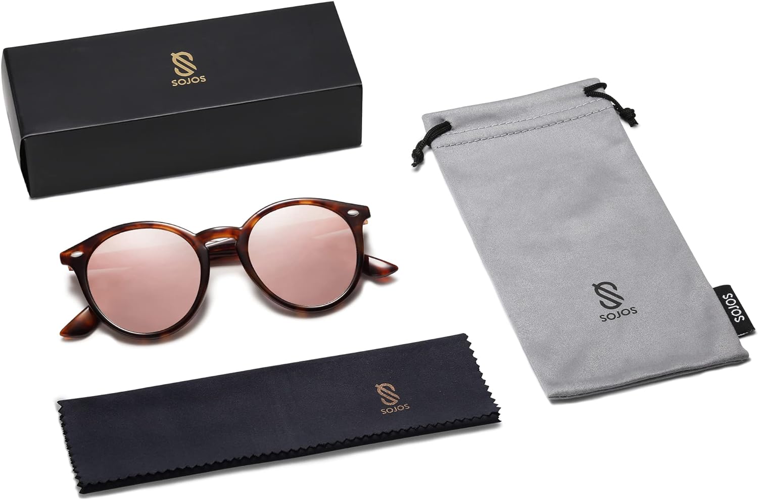 SOJOS Retro Round Polarized Sunglasses for Women Men Classic Vintage Sunnies SJ2069TortoisePink Mirrored