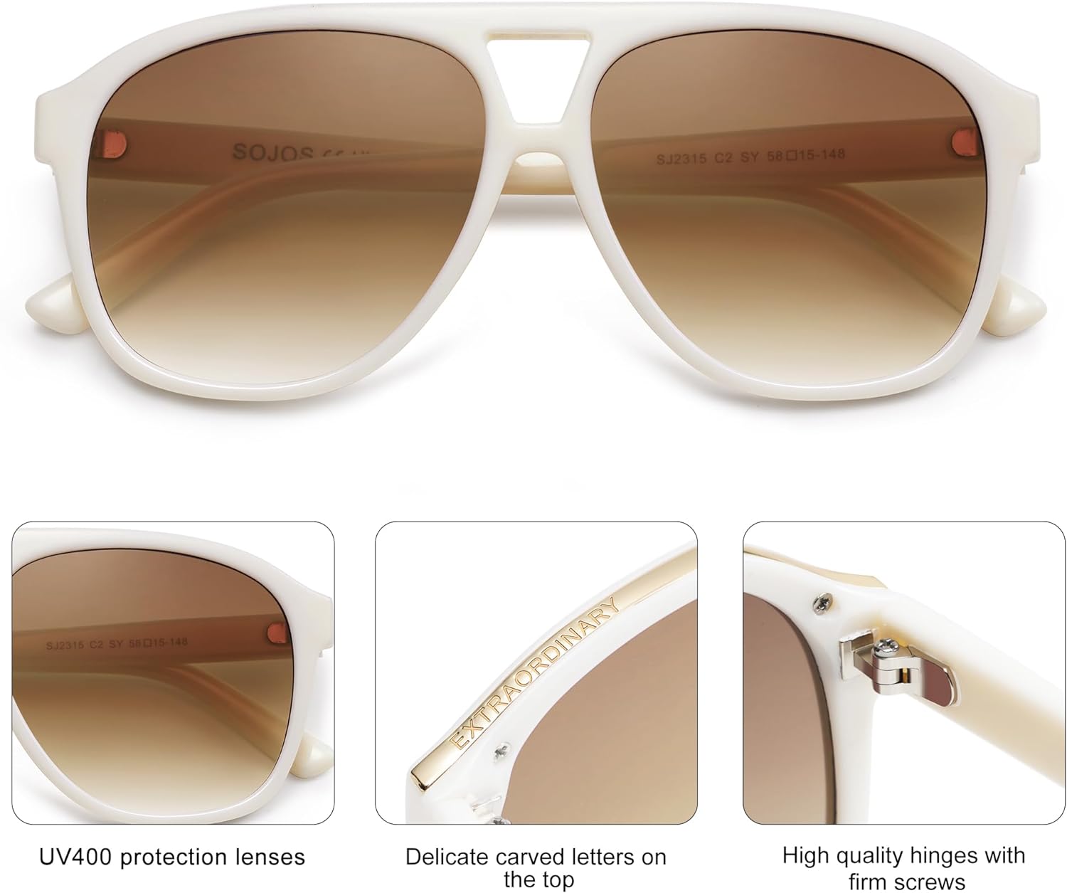 SOJOS Retro Trendy Aviator Sunglasses for Women Men Classic Vintage UV400 Aviators SJ2315WhiteGradient Brown
