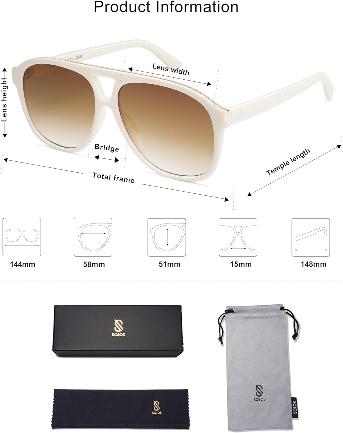 SOJOS Retro Trendy Aviator Sunglasses for Women Men Classic Vintage UV400 Aviators SJ2315WhiteGradient Brown