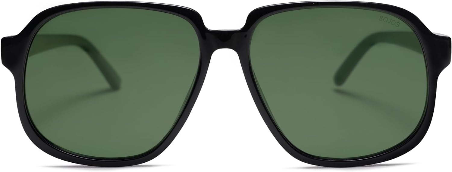 SOJOS Retro Vintage Square Polarized Sunglasses for Women Men 70s Stylish Oversized Sunnies SJ2272BlackDark Green
