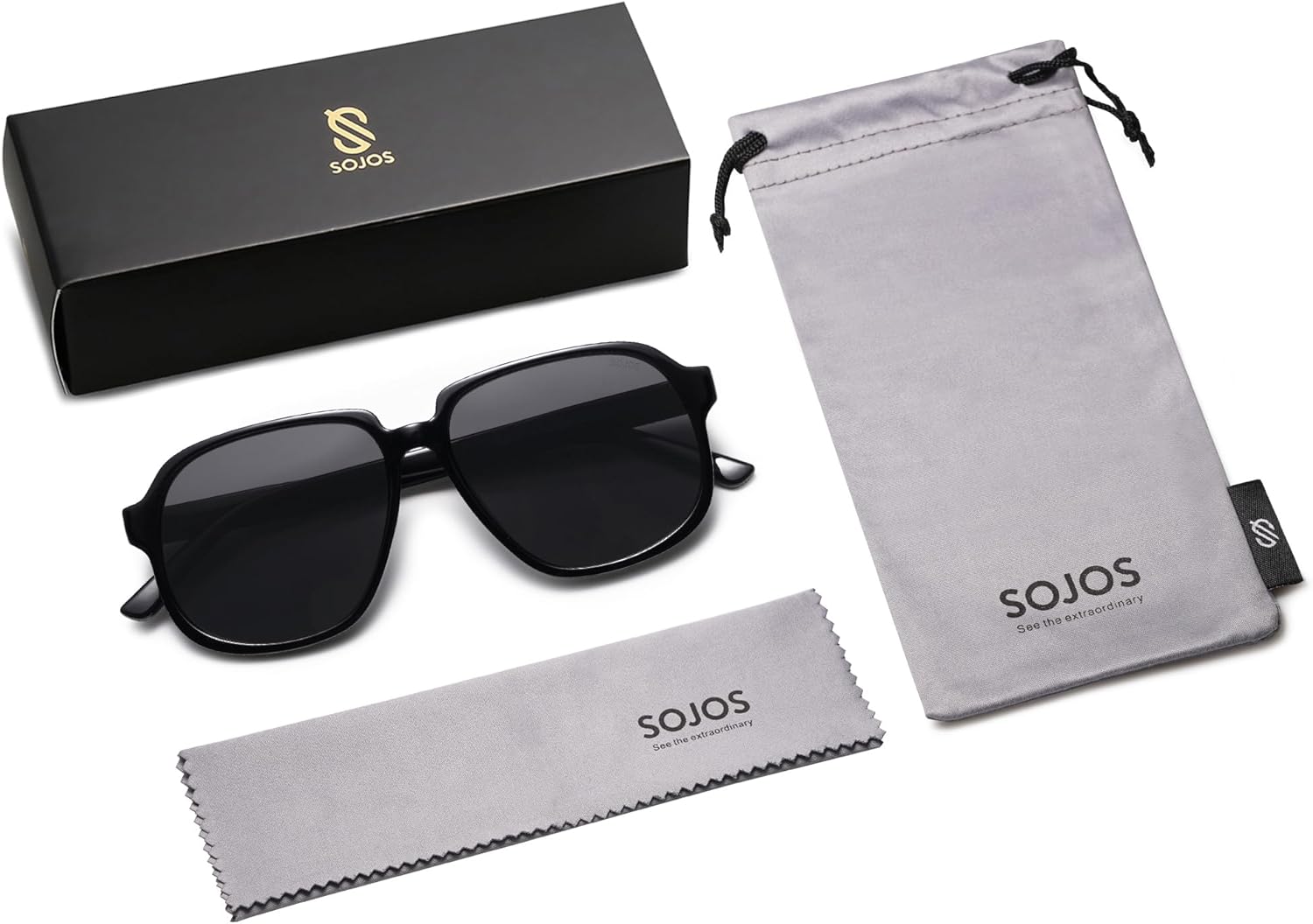 SOJOS Retro Vintage Square Polarized Sunglasses for Women Men 70s Stylish Oversized Sunnies SJ2272BlackGrey