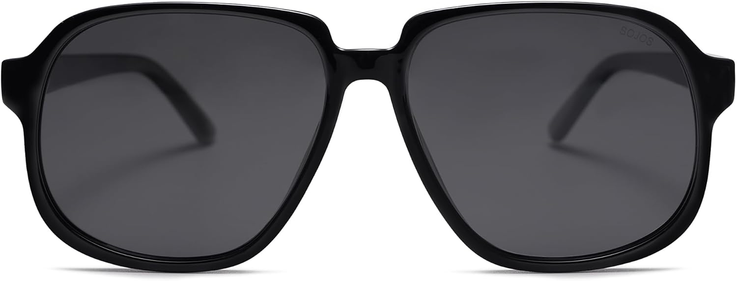 SOJOS Retro Vintage Square Polarized Sunglasses for Women Men 70s Stylish Oversized Sunnies SJ2272BlackGrey