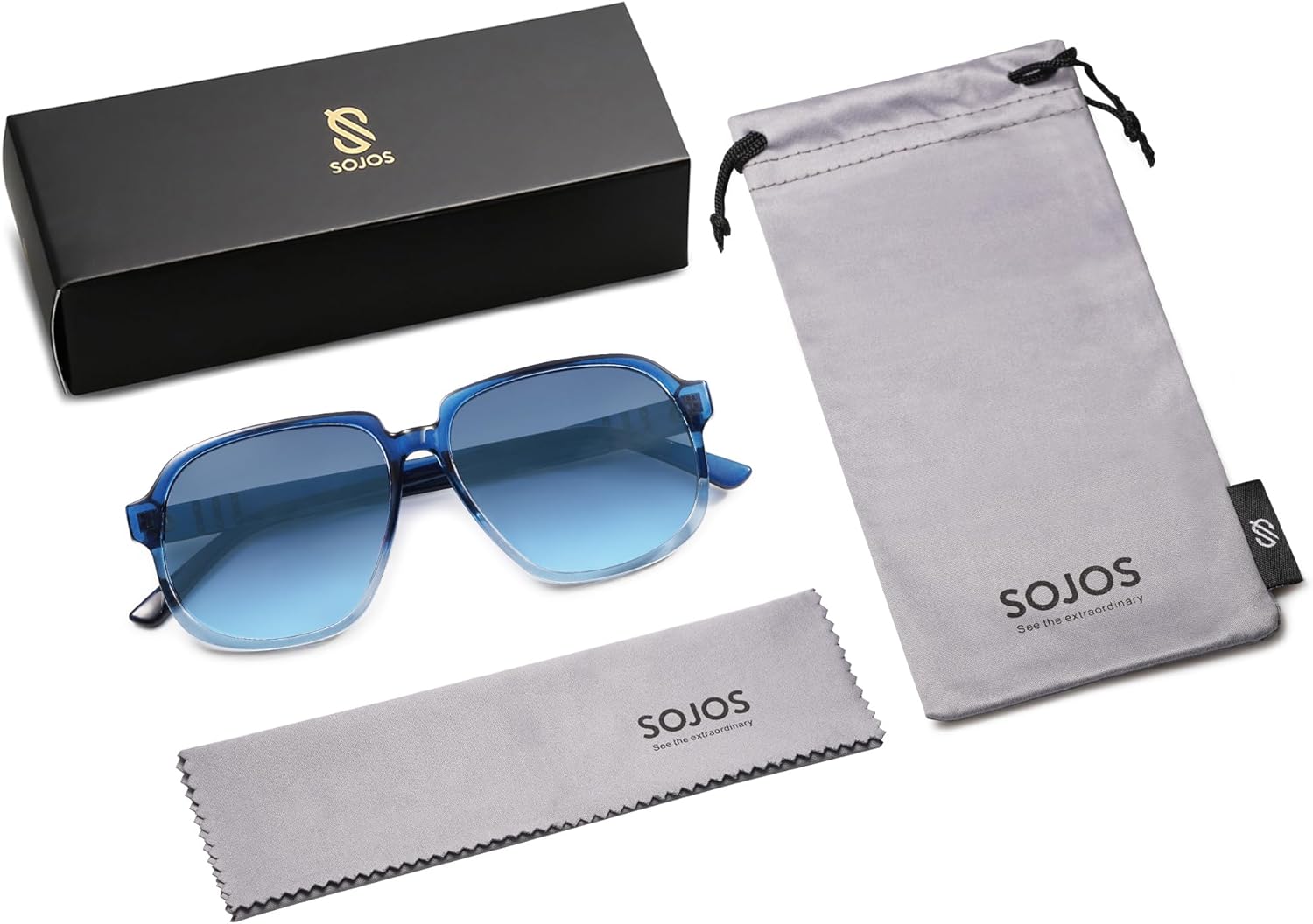 SOJOS Retro Vintage Square Polarized Sunglasses for Women Men 70s Stylish Oversized Sunnies SJ2272BlueBlue