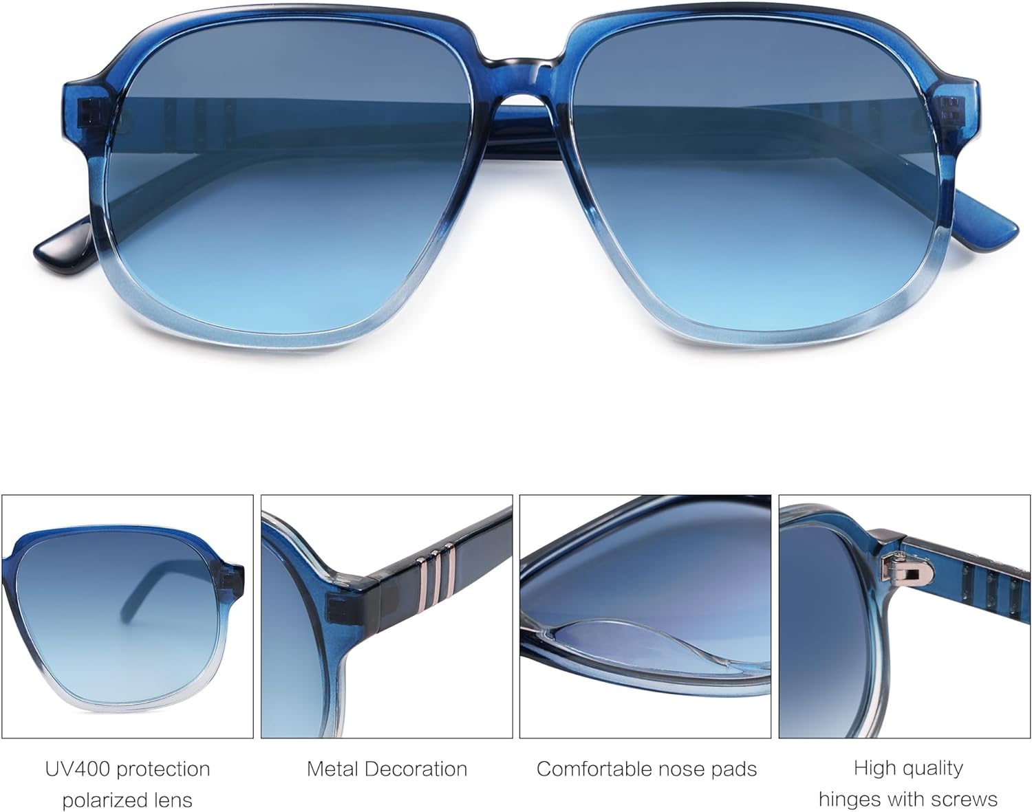 SOJOS Retro Vintage Square Polarized Sunglasses for Women Men 70s Stylish Oversized Sunnies SJ2272BlueBlue