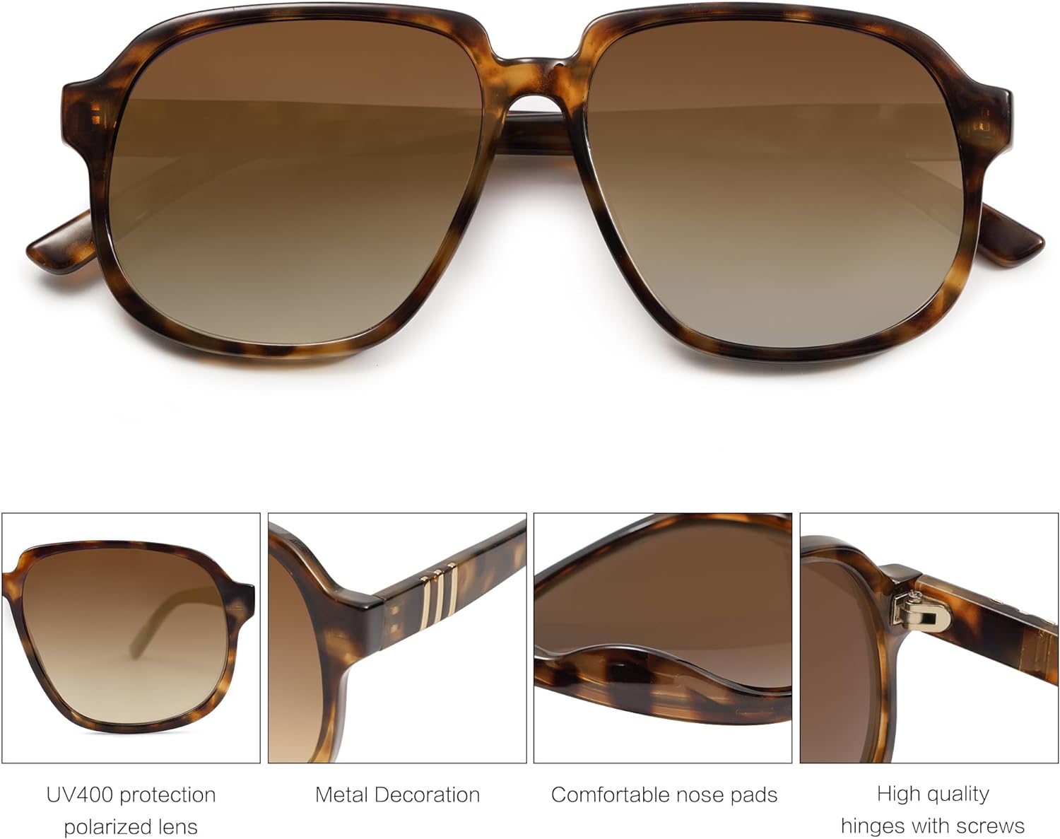 SOJOS Retro Vintage Square Polarized Sunglasses for Women Men 70s Stylish Oversized Sunnies SJ2272Brown TortoiseBrown