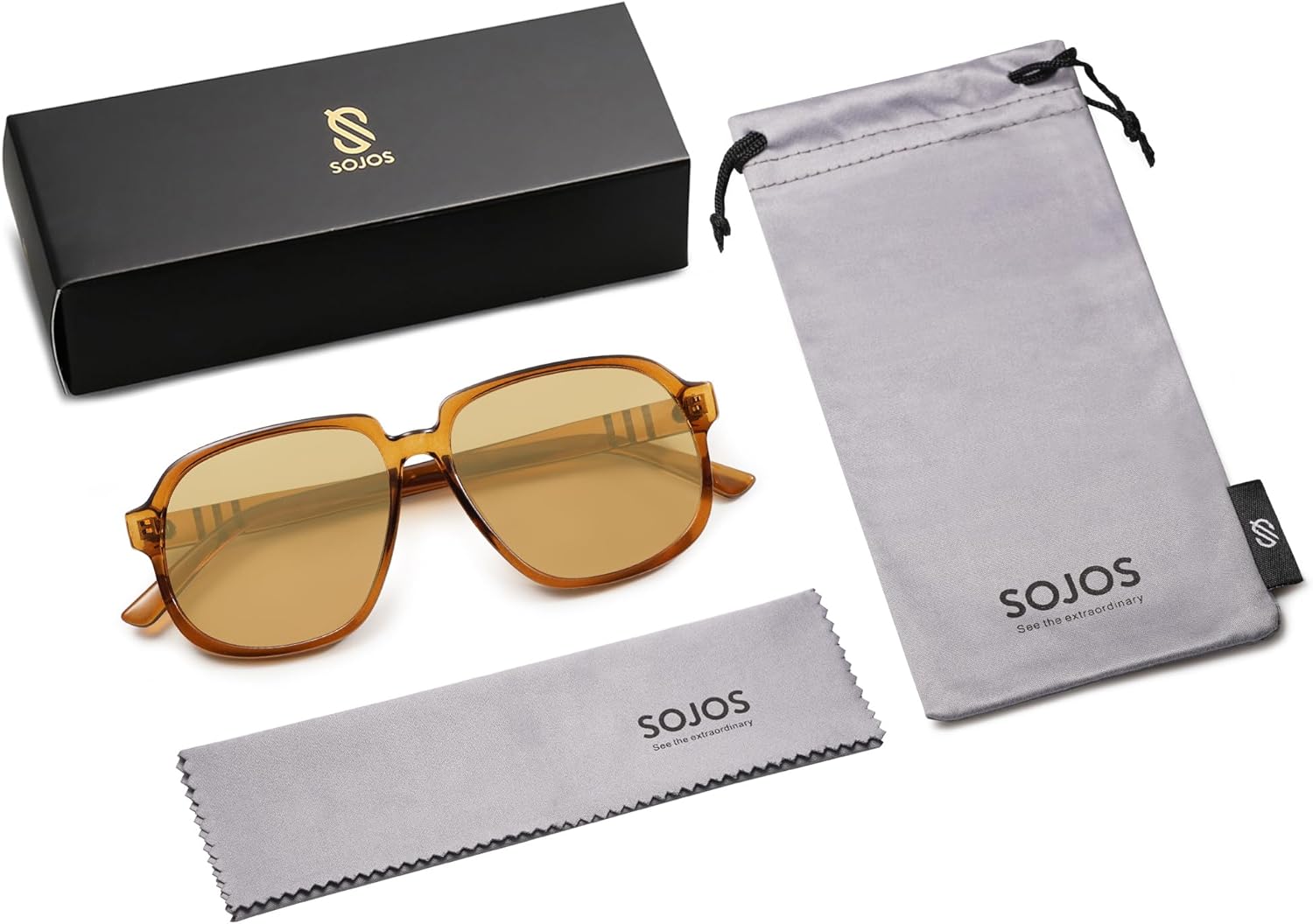 SOJOS Retro Vintage Square Polarized Sunglasses for Women Men 70s Stylish Oversized Sunnies SJ2272BrownBrown