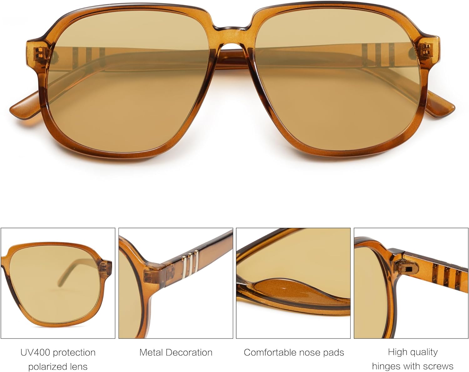 SOJOS Retro Vintage Square Polarized Sunglasses for Women Men 70s Stylish Oversized Sunnies SJ2272BrownBrown