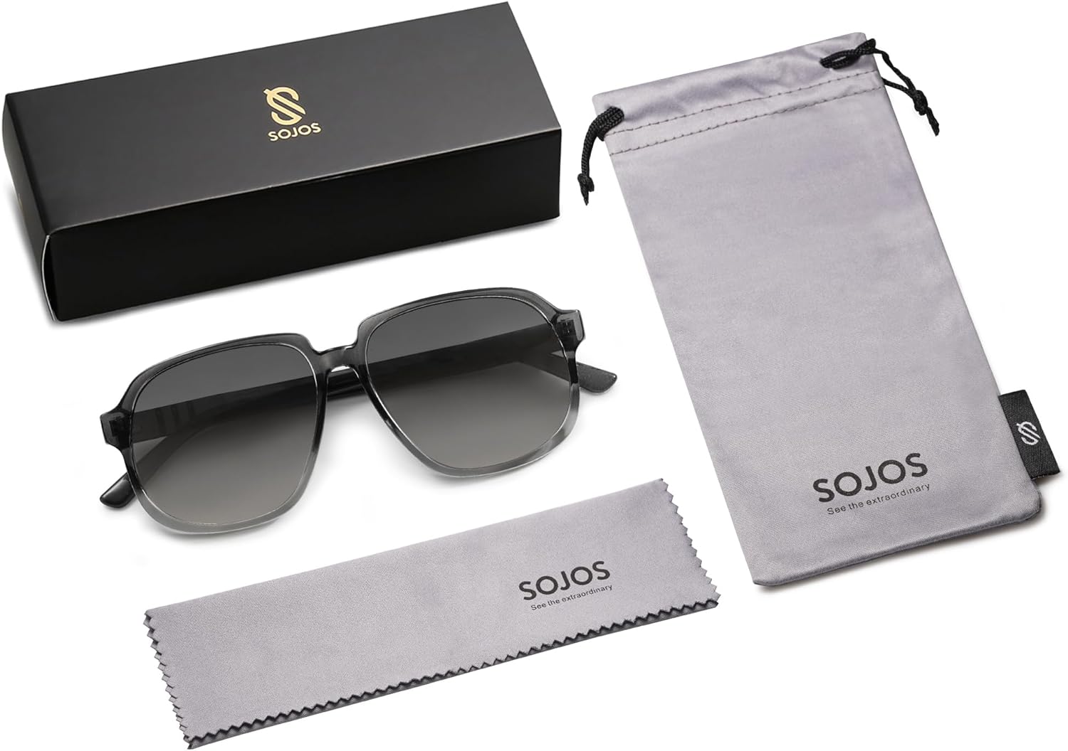 SOJOS Retro Vintage Square Polarized Sunglasses for Women Men 70s Stylish Oversized Sunnies SJ2272Dark GreyGrey