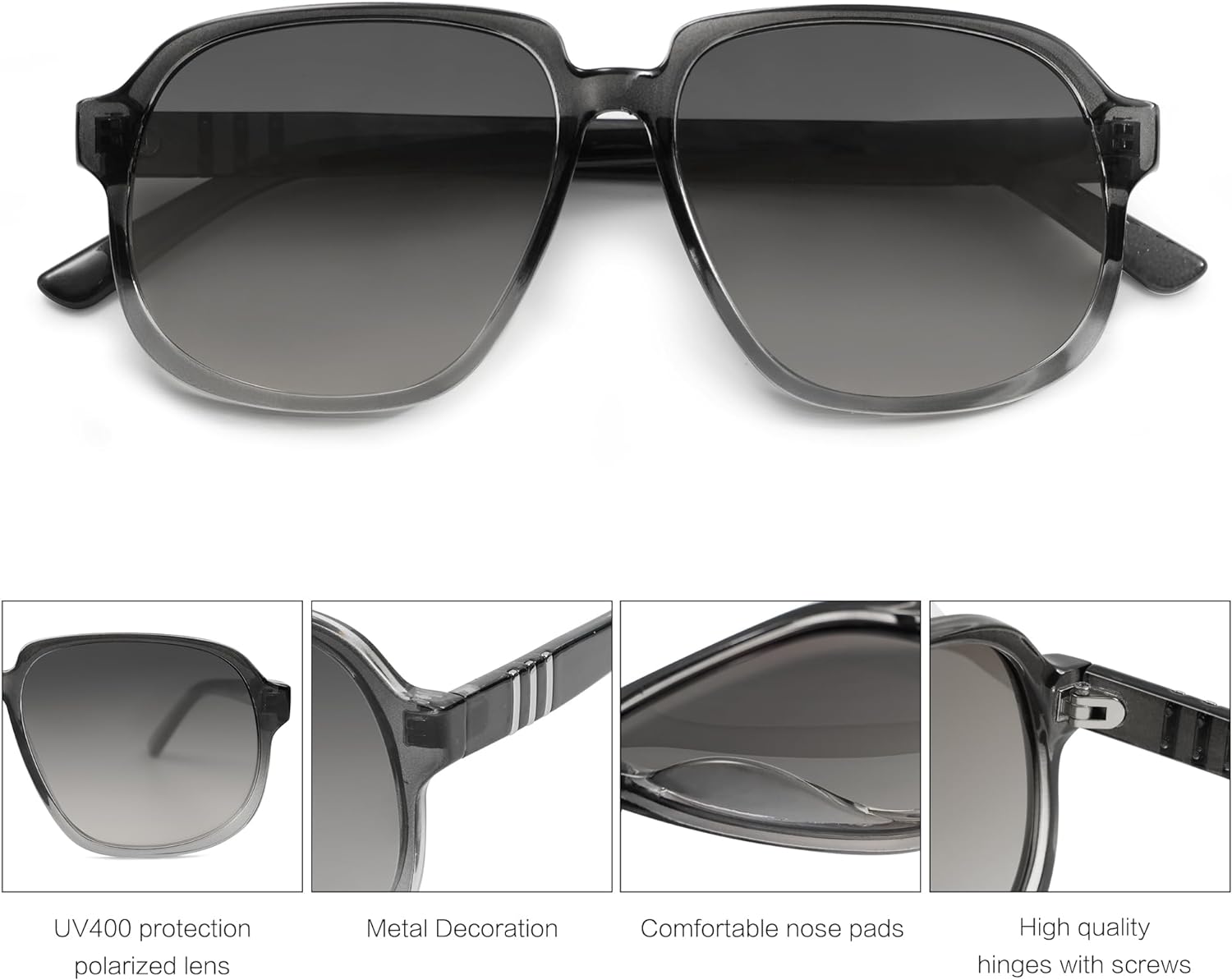 SOJOS Retro Vintage Square Polarized Sunglasses for Women Men 70s Stylish Oversized Sunnies SJ2272Dark GreyGrey
