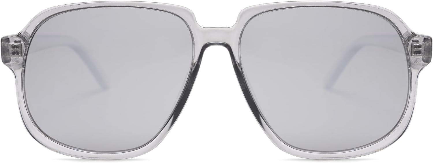 SOJOS Retro Vintage Square Polarized Sunglasses for Women Men 70s Stylish Oversized Sunnies SJ2272GreySilver Mirrored