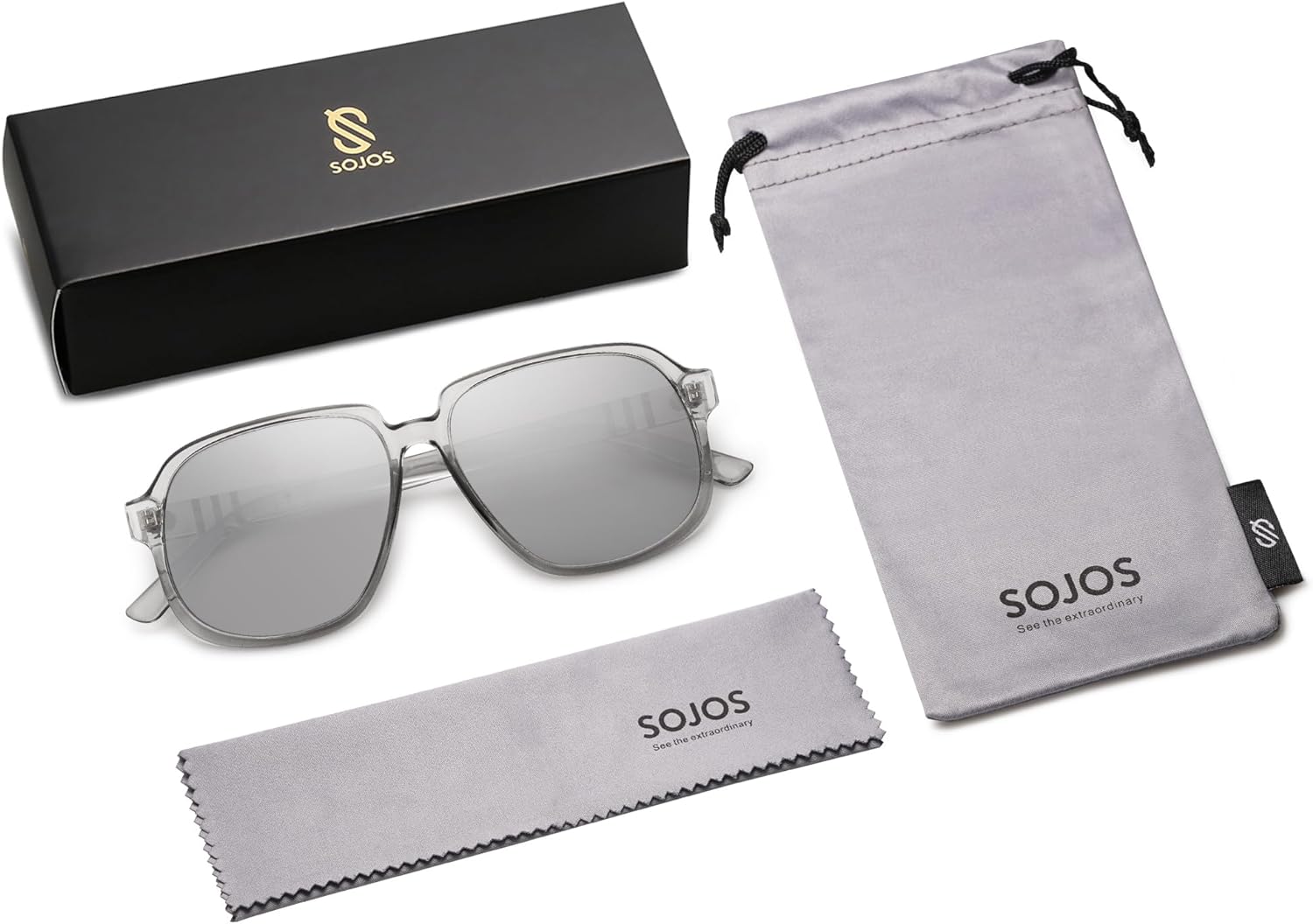 SOJOS Retro Vintage Square Polarized Sunglasses for Women Men 70s Stylish Oversized Sunnies SJ2272GreySilver Mirrored