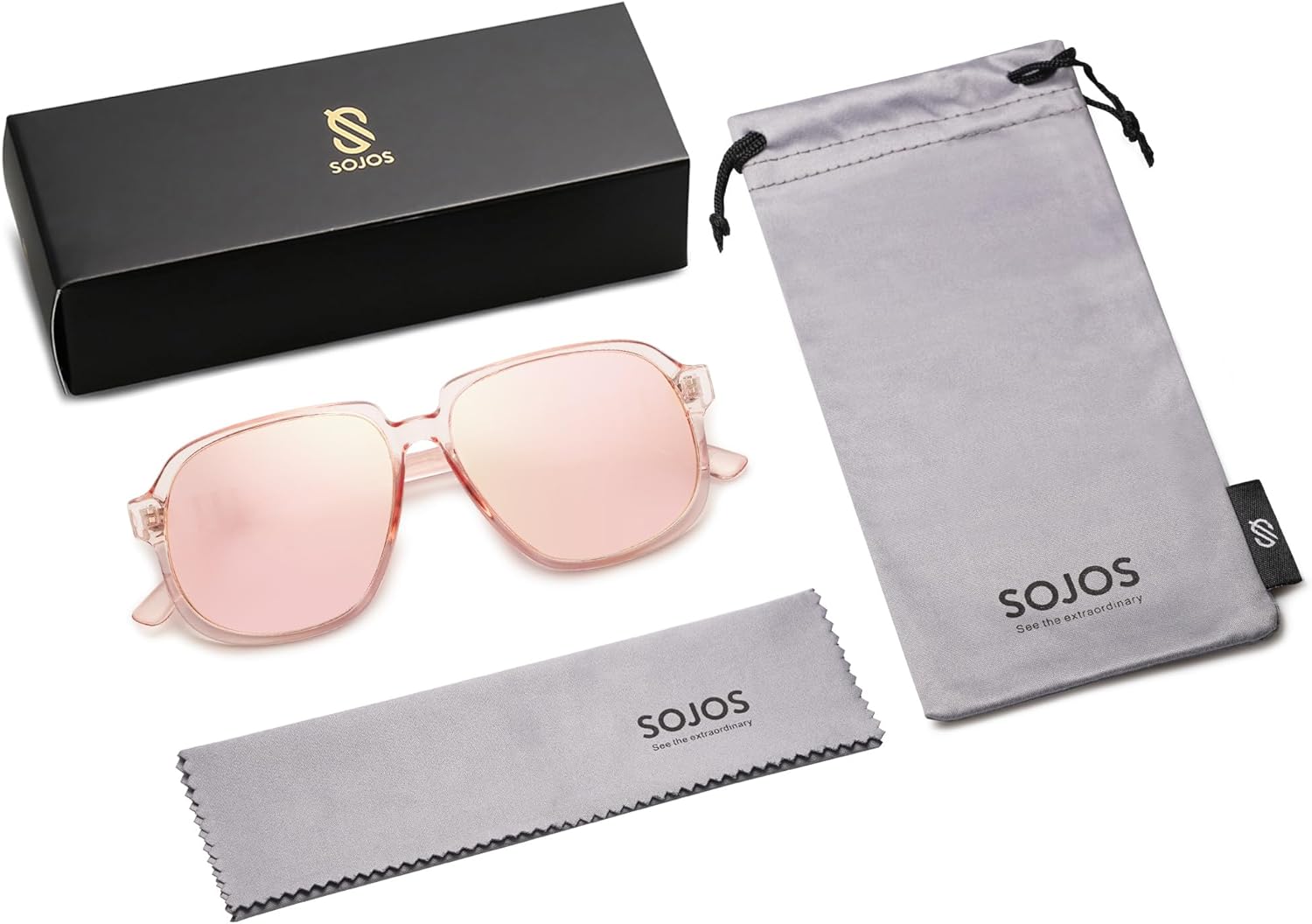 SOJOS Retro Vintage Square Polarized Sunglasses for Women Men 70s Stylish Oversized Sunnies SJ2272PinkPink Mirrored