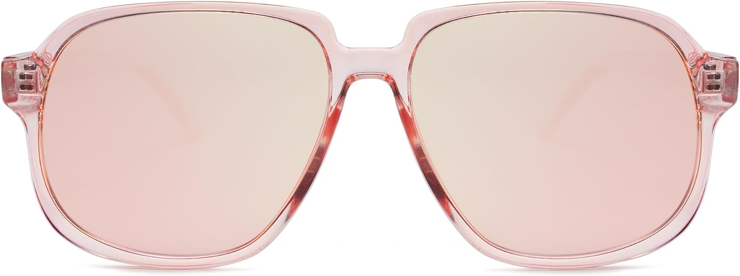 SOJOS Retro Vintage Square Polarized Sunglasses for Women Men 70s Stylish Oversized Sunnies SJ2272PinkPink Mirrored