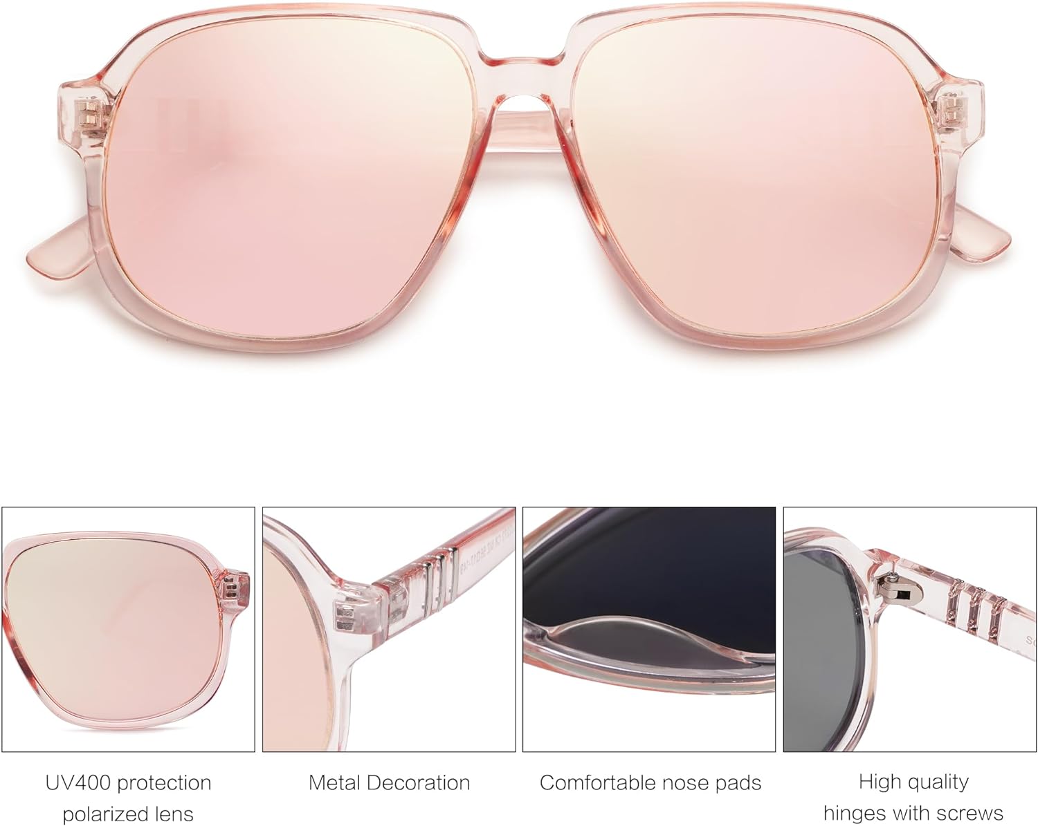 SOJOS Retro Vintage Square Polarized Sunglasses for Women Men 70s Stylish Oversized Sunnies SJ2272PinkPink Mirrored