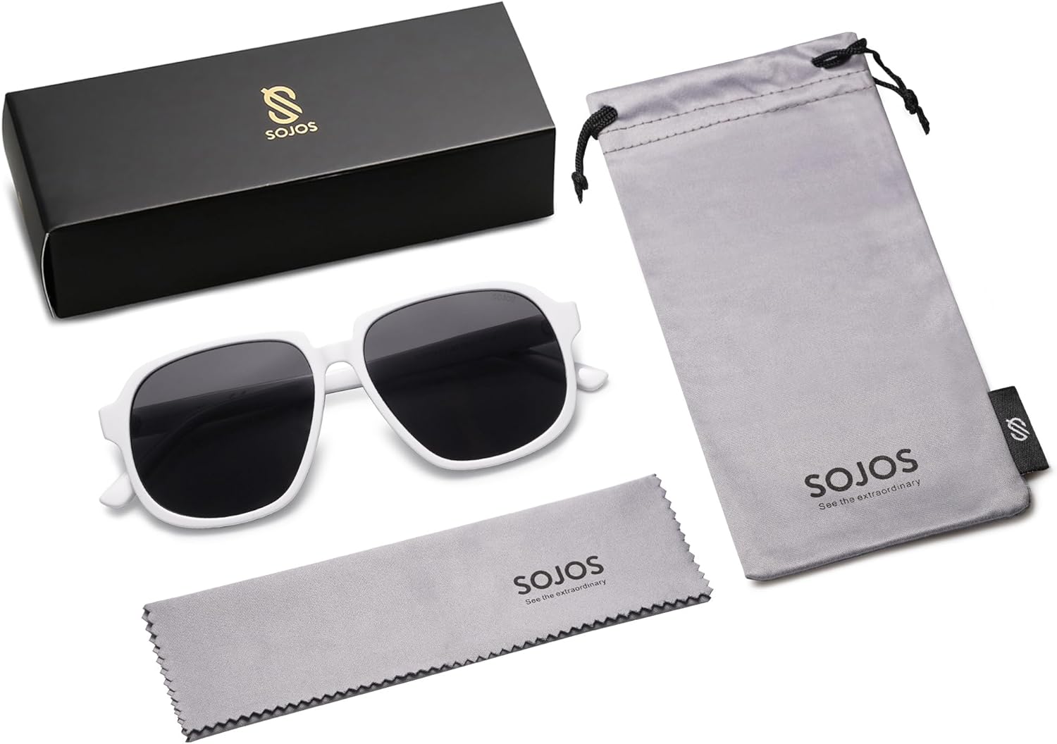 SOJOS Retro Vintage Square Polarized Sunglasses for Women Men 70s Stylish Oversized Sunnies SJ2272WhiteGrey