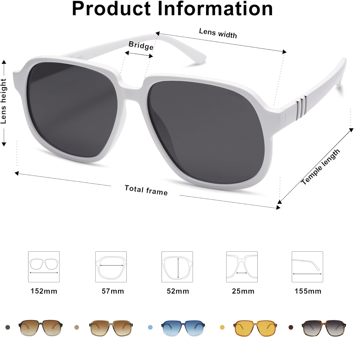 SOJOS Retro Vintage Square Polarized Sunglasses for Women Men 70s Stylish Oversized Sunnies SJ2272WhiteGrey