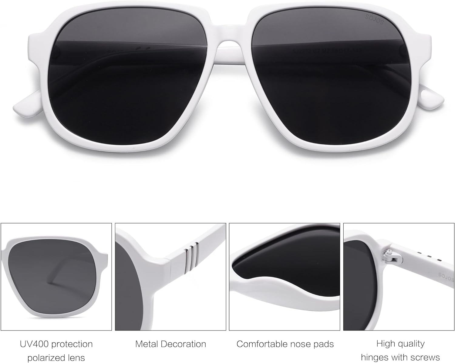 SOJOS Retro Vintage Square Polarized Sunglasses for Women Men 70s Stylish Oversized Sunnies SJ2272WhiteGrey