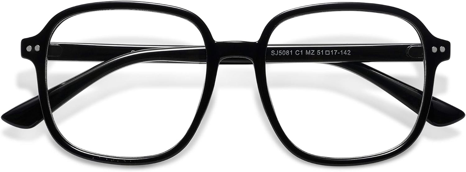 SOJOS Square Blue Light Blocking Glasses Oversized for Women TR90 Frame Filter SJ5081C1 Black Frame AntiBlue Light Lens