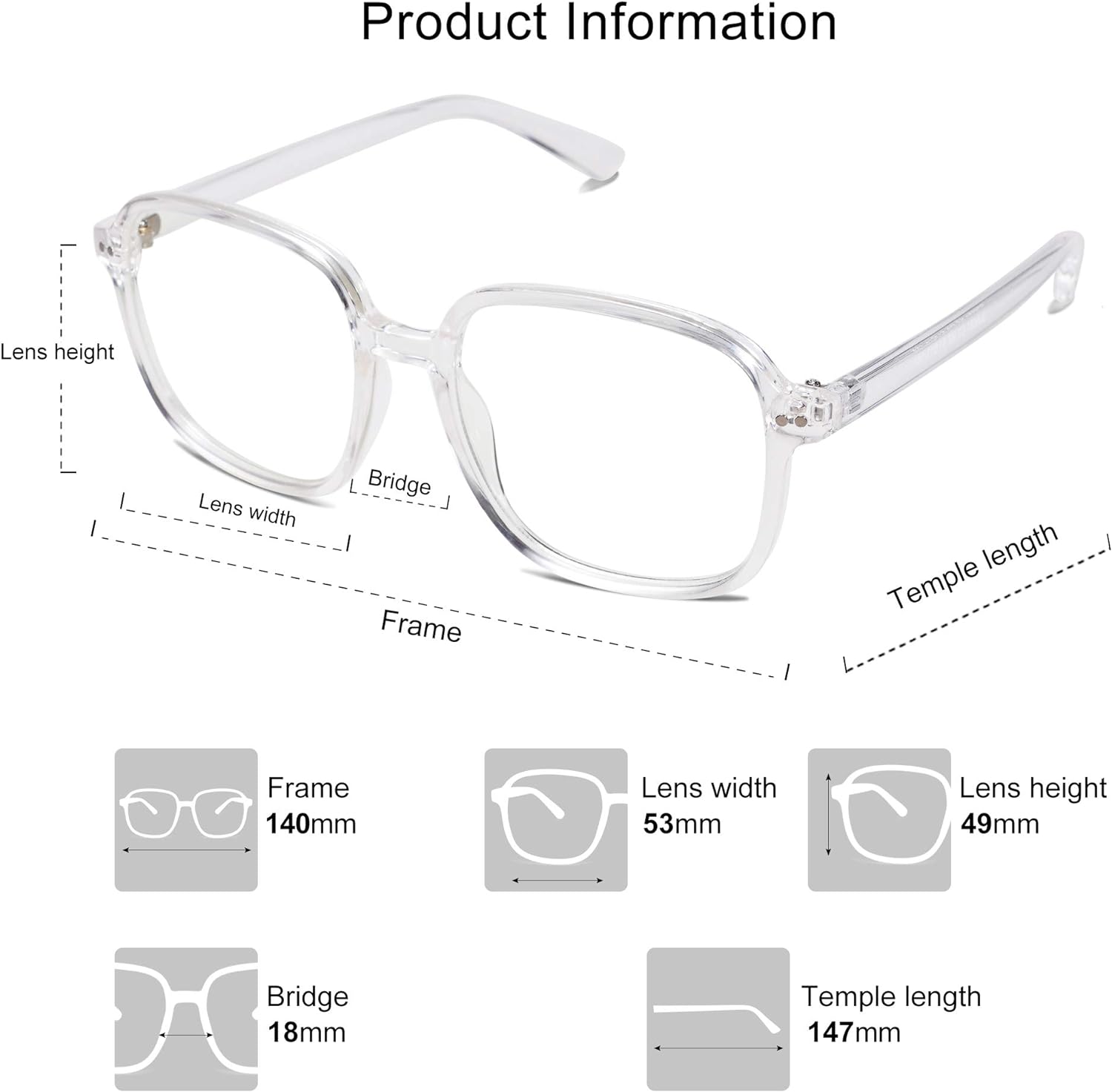 SOJOS Square Blue Light Blocking Glasses Oversized for Women TR90 Frame Filter SJ5081C2 Crystal Frame AntiBlue Light Lens