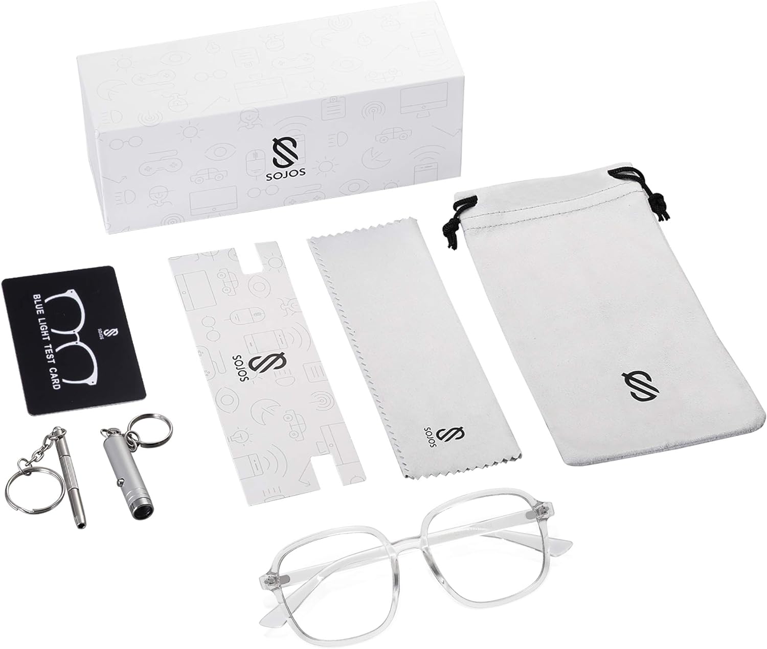SOJOS Square Blue Light Blocking Glasses Oversized for Women TR90 Frame Filter SJ5081C2 Crystal Frame AntiBlue Light Lens