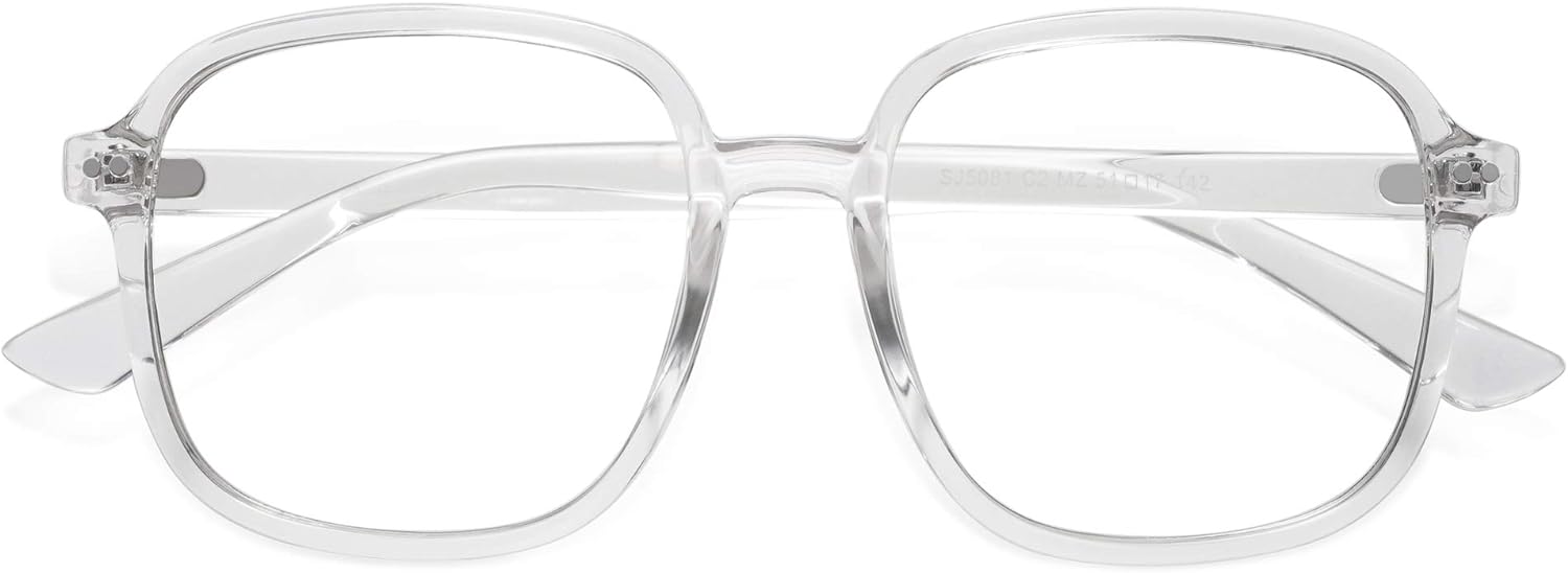 SOJOS Square Blue Light Blocking Glasses Oversized for Women TR90 Frame Filter SJ5081C2 Crystal Frame AntiBlue Light Lens