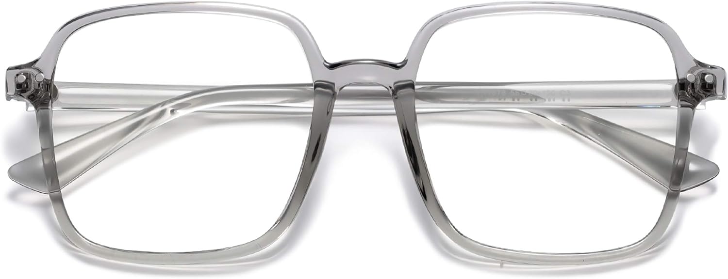 SOJOS Square Blue Light Blocking Glasses Oversized for Women TR90 Frame Filter SJ5081C3 Crystal Grey Frame AntiBlue Light Lens
