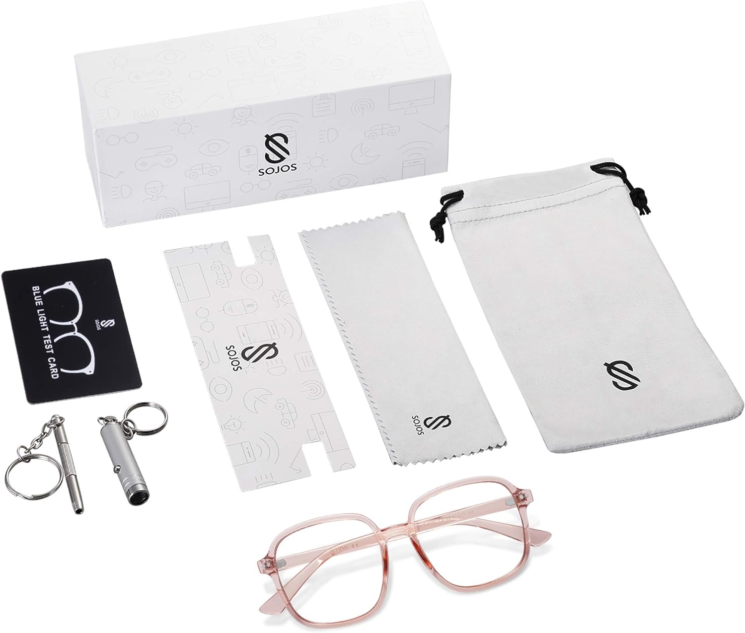 SOJOS Square Blue Light Blocking Glasses Oversized for Women TR90 Frame Filter SJ5081C4 Crystal Pink Frame AntiBlue Light Lens