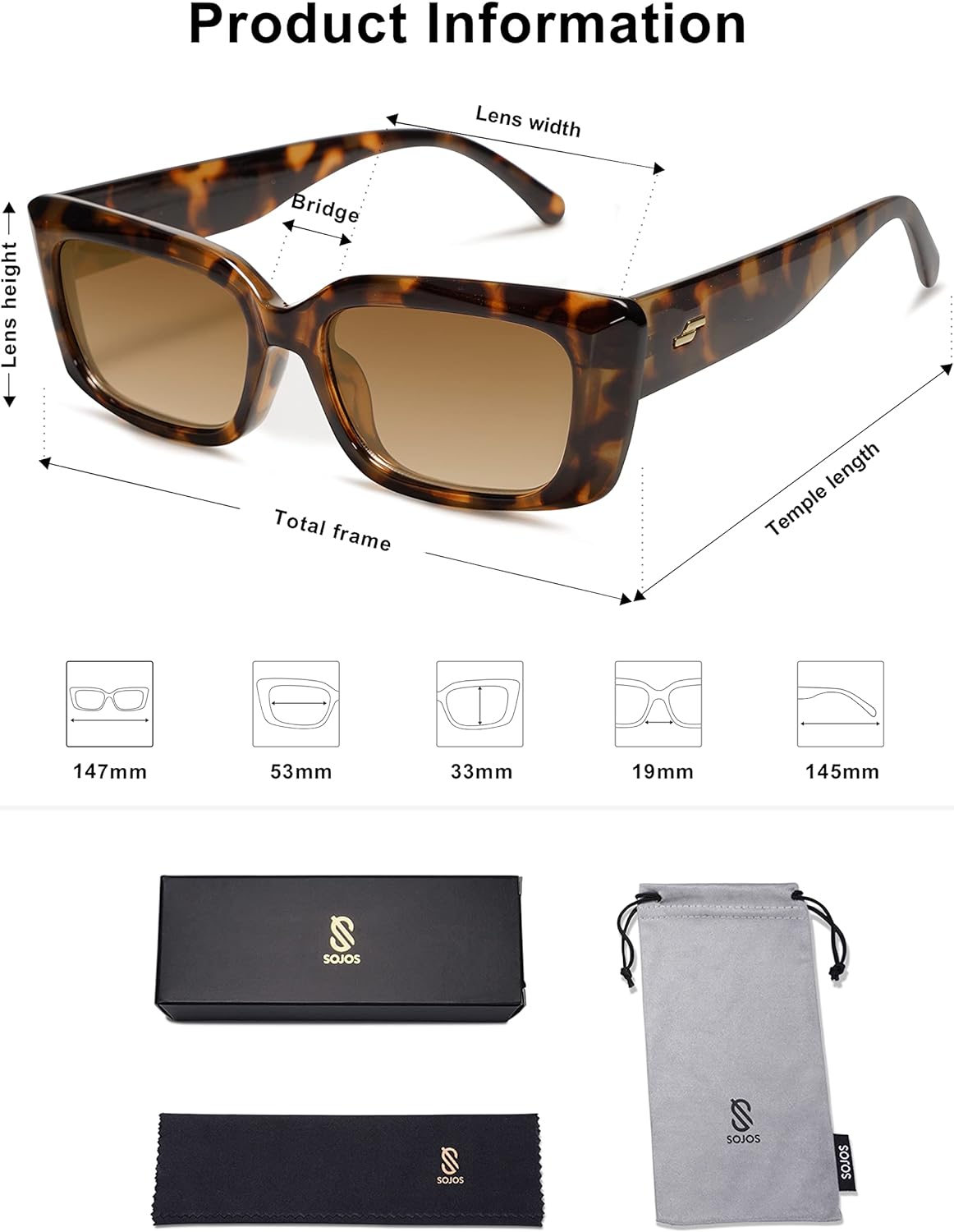 SOJOS Trendy Rectangular Sunglasses Womens Face 90s Retro Shades Sunnies Gafas de sole Chunky Angular Cornor Frame SJ2238Multicolor