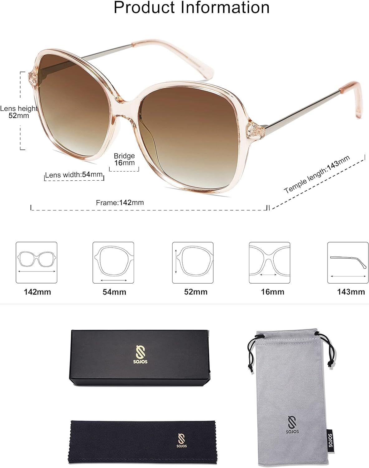 SOJOS Vintage Big Oversized Square Sunglasses for Women TR90 Frame Womens Shades Sunglasses SJ5097Crystal Brown