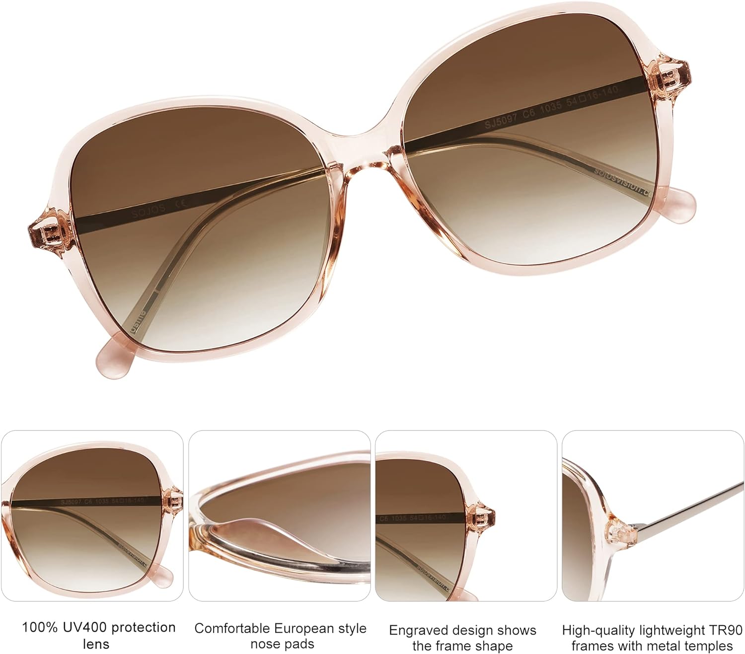 SOJOS Vintage Big Oversized Square Sunglasses for Women TR90 Frame Womens Shades Sunglasses SJ5097Crystal Brown