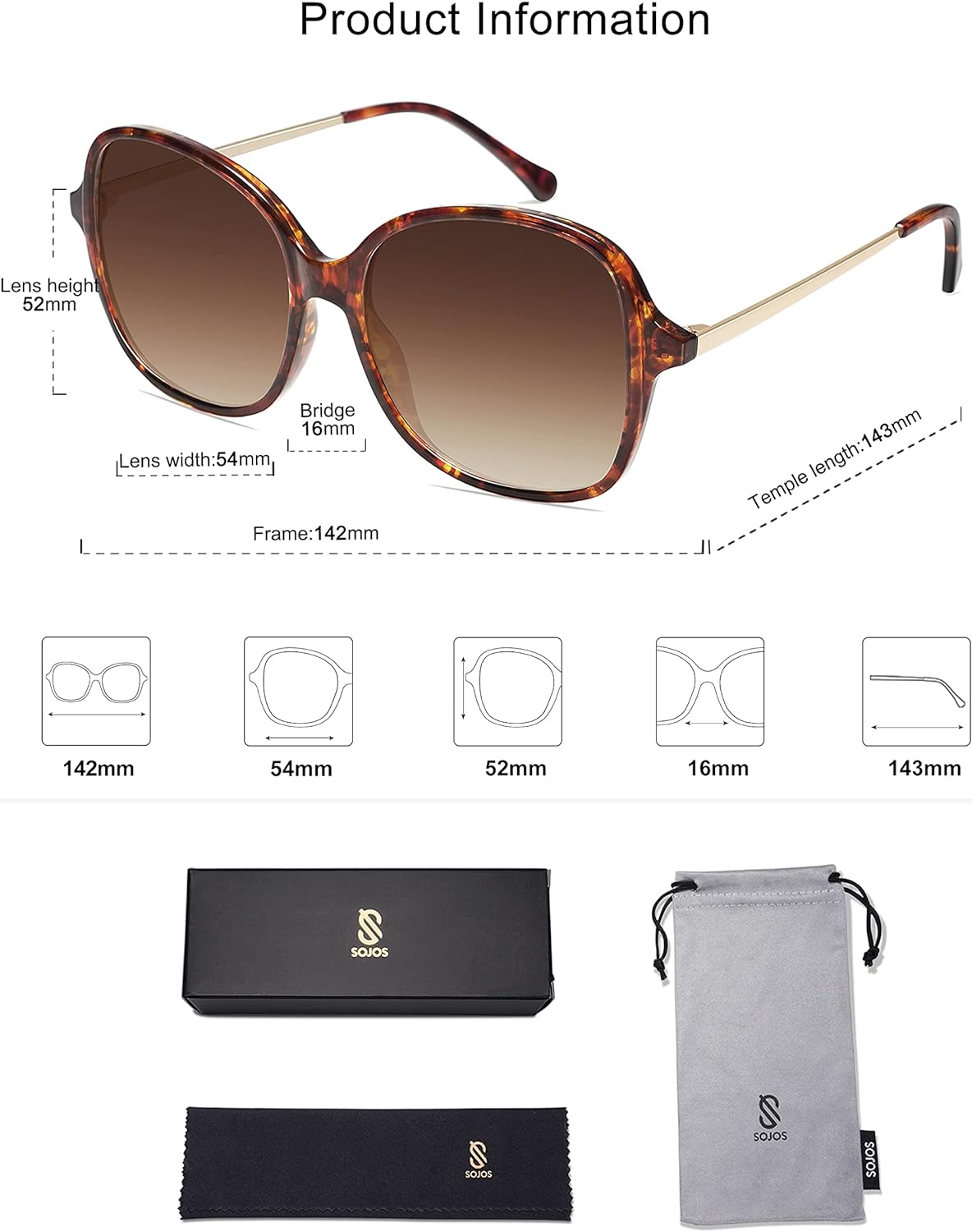 SOJOS Vintage Big Oversized Square Sunglasses for Women TR90 Frame Womens Shades Sunglasses SJ5097Tortoise