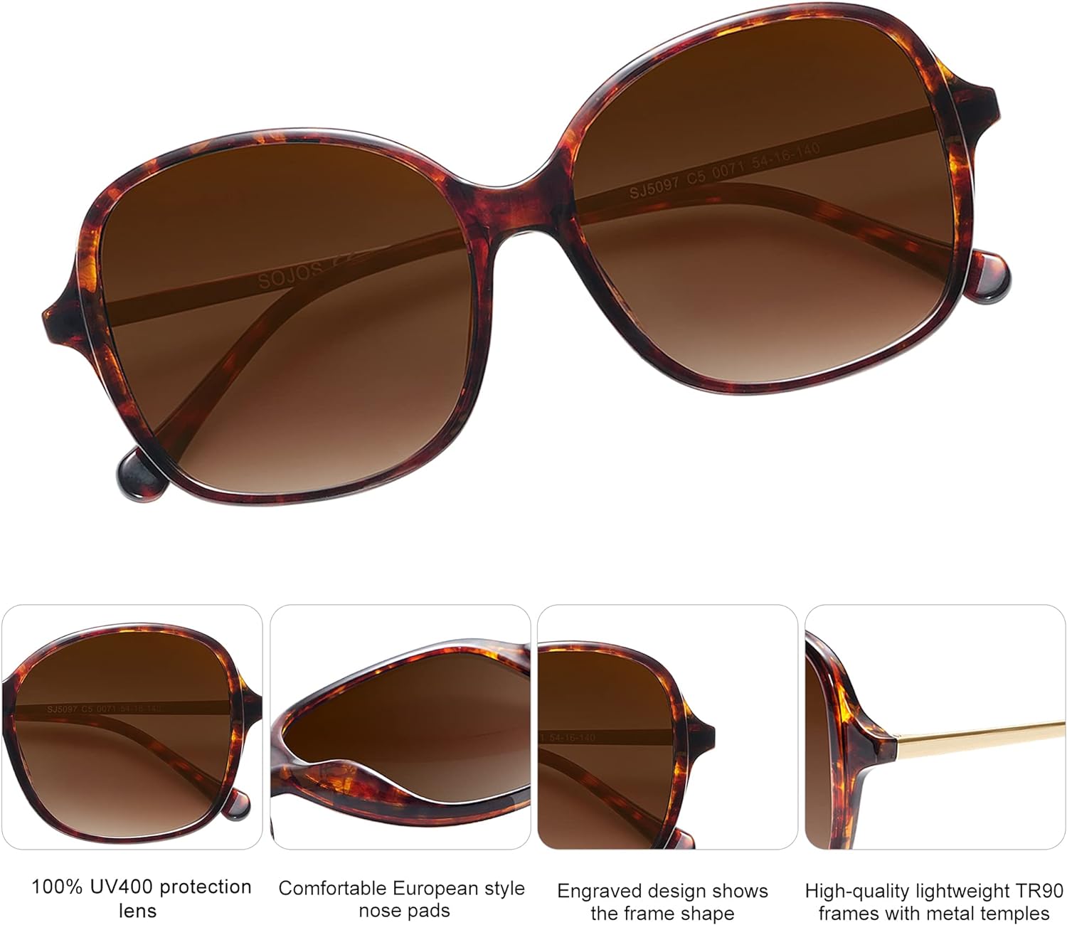 SOJOS Vintage Big Oversized Square Sunglasses for Women TR90 Frame Womens Shades Sunglasses SJ5097Tortoise