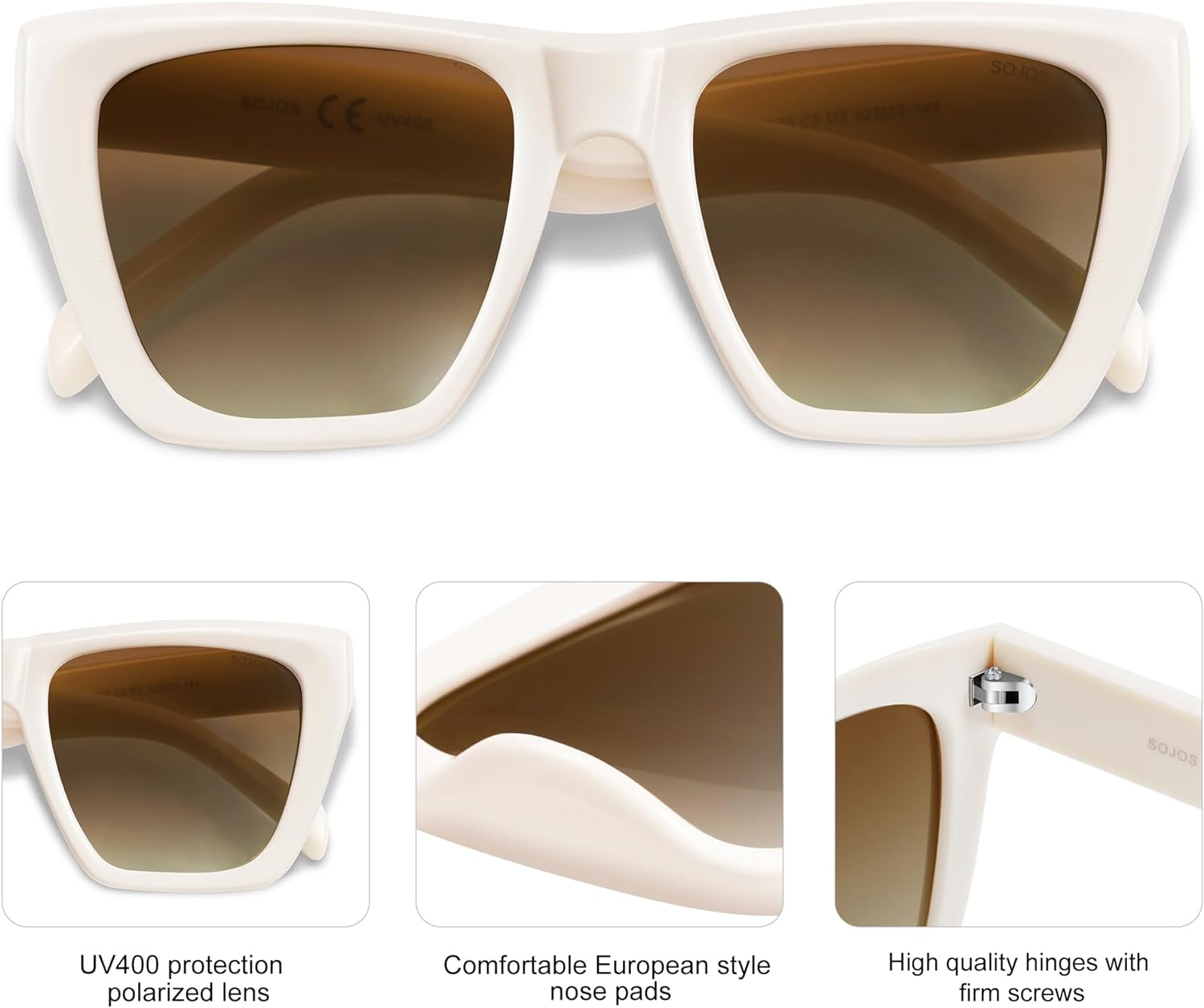 SOJOS Vintage Oversized Square Cat Eye Polarized Sunglasses for Women Trendy Fashion Cateye Style Sunglasses SJ2179Beige
