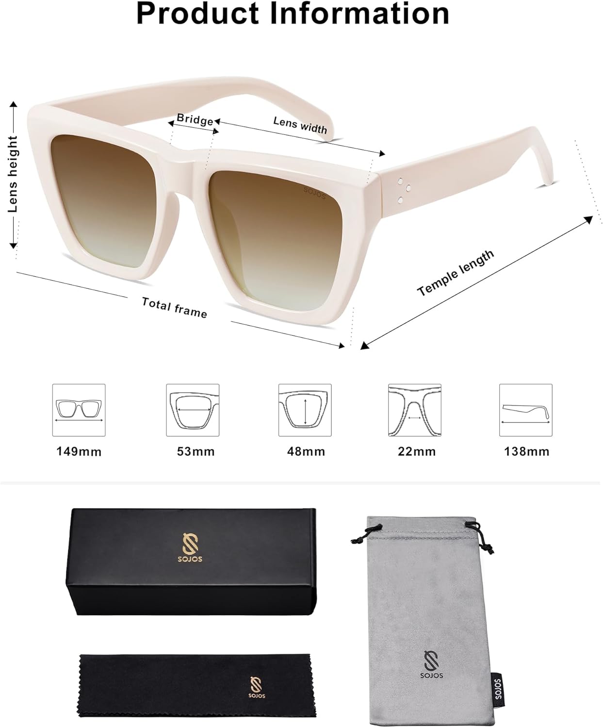 SOJOS Vintage Oversized Square Cat Eye Polarized Sunglasses for Women Trendy Fashion Cateye Style Sunglasses SJ2179Beige