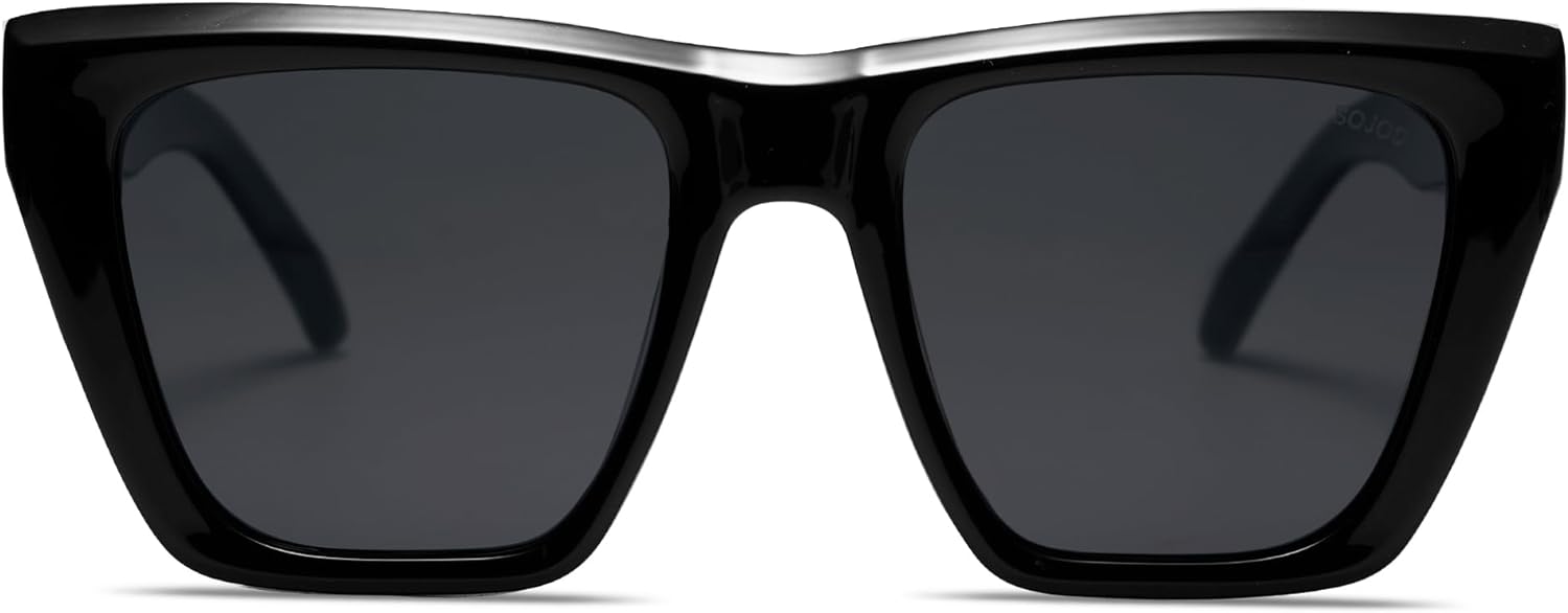 SOJOS Vintage Oversized Square Cat Eye Polarized Sunglasses for Women Trendy Fashion Cateye Style Sunglasses SJ2179Black