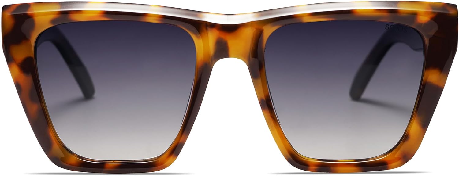 SOJOS Vintage Oversized Square Cat Eye Polarized Sunglasses for Women Trendy Fashion Cateye Style Sunglasses SJ2179Bright Tortoise