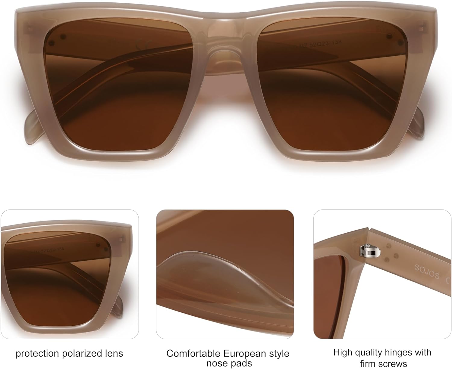 SOJOS Vintage Oversized Square Cat Eye Polarized Sunglasses for Women Trendy Fashion Cateye Style Sunglasses SJ2179Brown