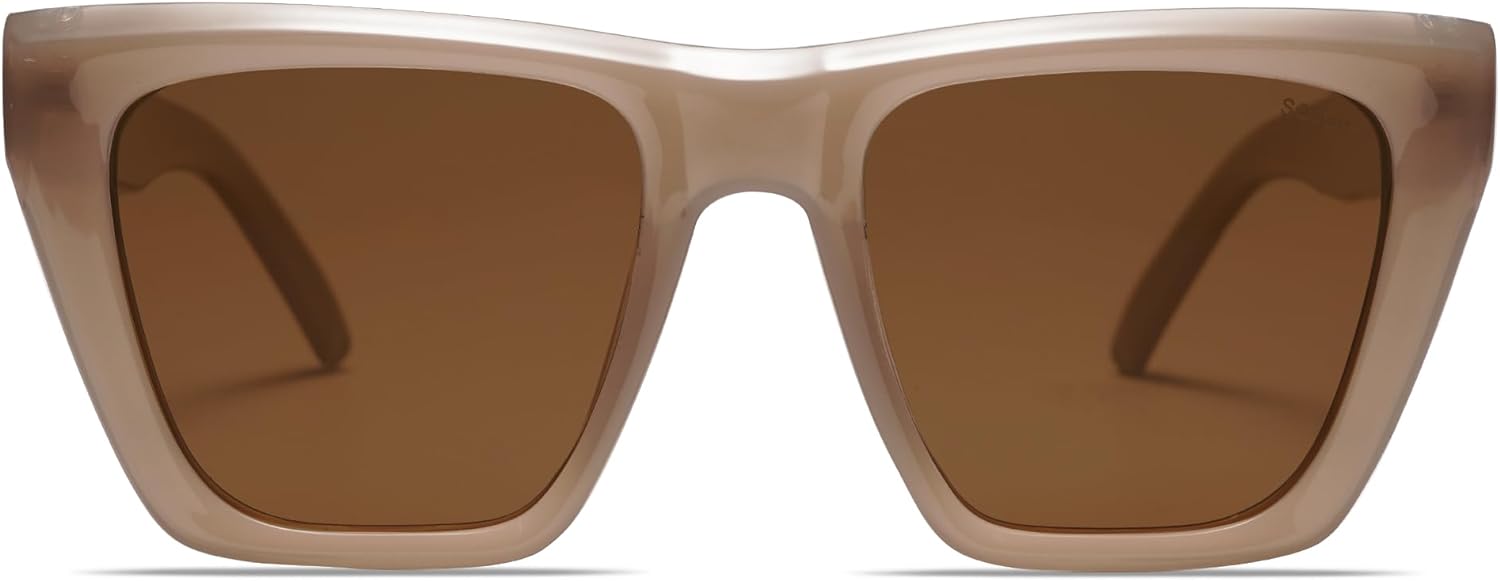 SOJOS Vintage Oversized Square Cat Eye Polarized Sunglasses for Women Trendy Fashion Cateye Style Sunglasses SJ2179Brown
