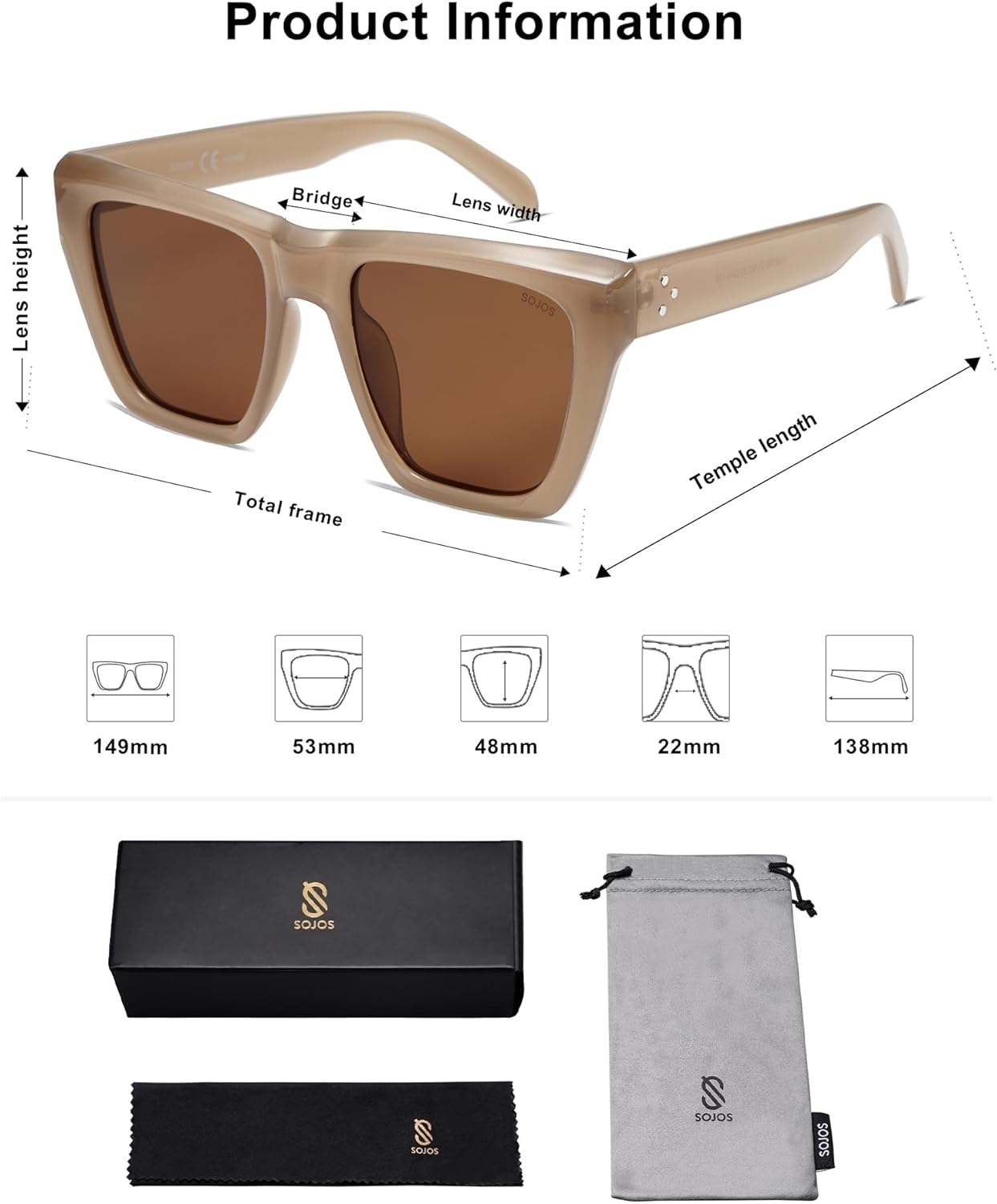 SOJOS Vintage Oversized Square Cat Eye Polarized Sunglasses for Women Trendy Fashion Cateye Style Sunglasses SJ2179Brown