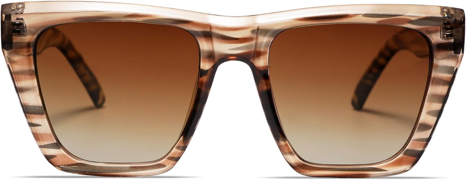 SOJOS Vintage Oversized Square Cat Eye Polarized Sunglasses for Women Trendy Fashion Cateye Style Sunglasses SJ2179Brown Pattern