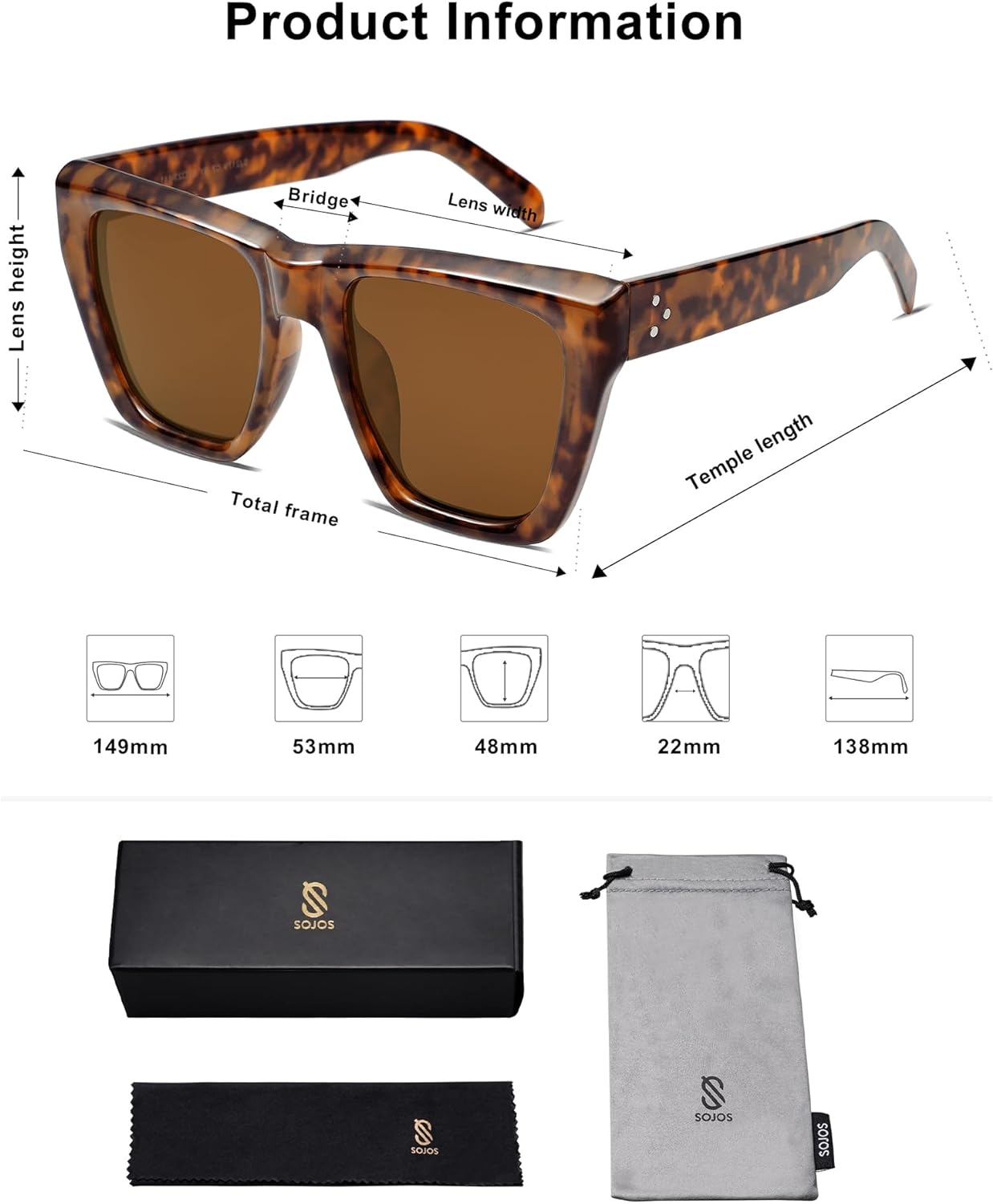 SOJOS Vintage Oversized Square Cat Eye Polarized Sunglasses for Women Trendy Fashion Cateye Style Sunglasses SJ2179Dark Tortoise