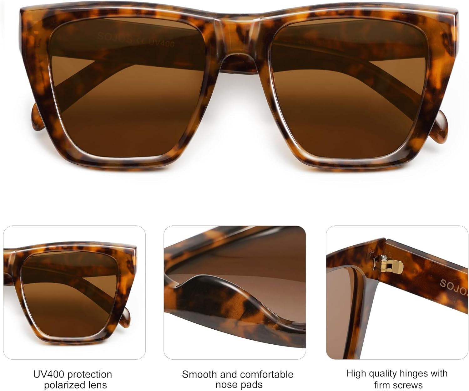 SOJOS Vintage Oversized Square Cat Eye Polarized Sunglasses for Women Trendy Fashion Cateye Style Sunglasses SJ2179Dark Tortoise