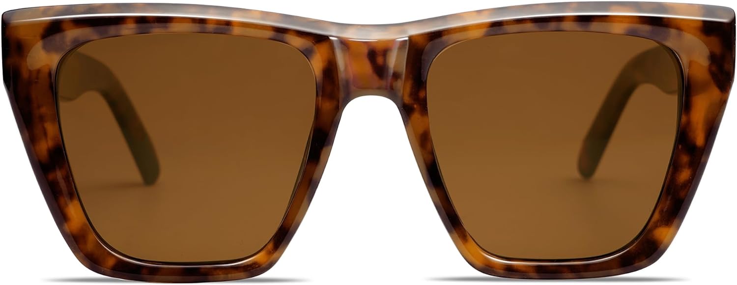 SOJOS Vintage Oversized Square Cat Eye Polarized Sunglasses for Women Trendy Fashion Cateye Style Sunglasses SJ2179Dark Tortoise