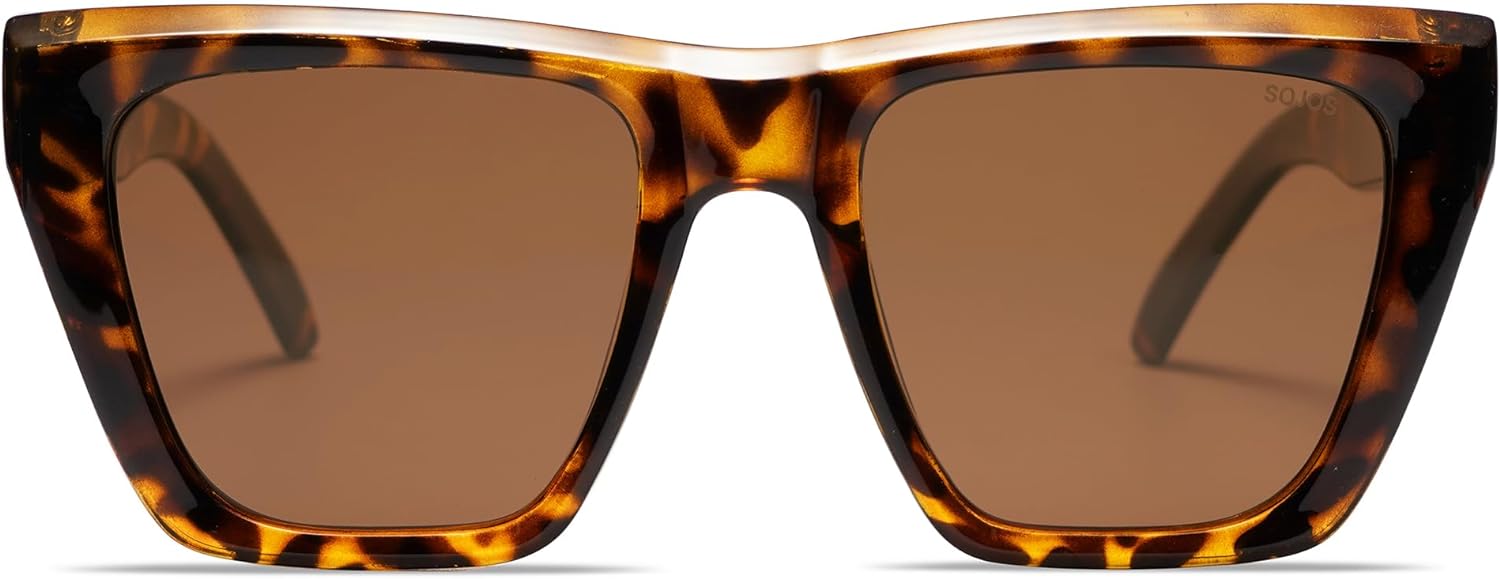 SOJOS Vintage Oversized Square Cat Eye Polarized Sunglasses for Women Trendy Fashion Cateye Style Sunglasses SJ2179Leopard
