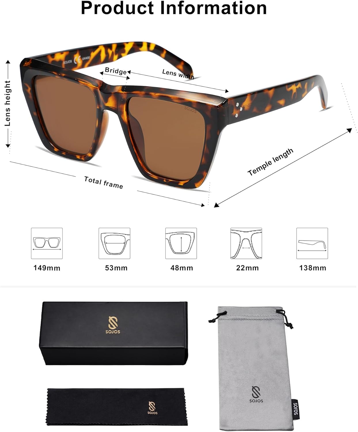 SOJOS Vintage Oversized Square Cat Eye Polarized Sunglasses for Women Trendy Fashion Cateye Style Sunglasses SJ2179Leopard