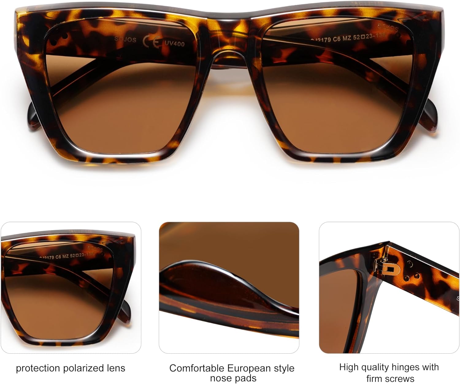 SOJOS Vintage Oversized Square Cat Eye Polarized Sunglasses for Women Trendy Fashion Cateye Style Sunglasses SJ2179Leopard