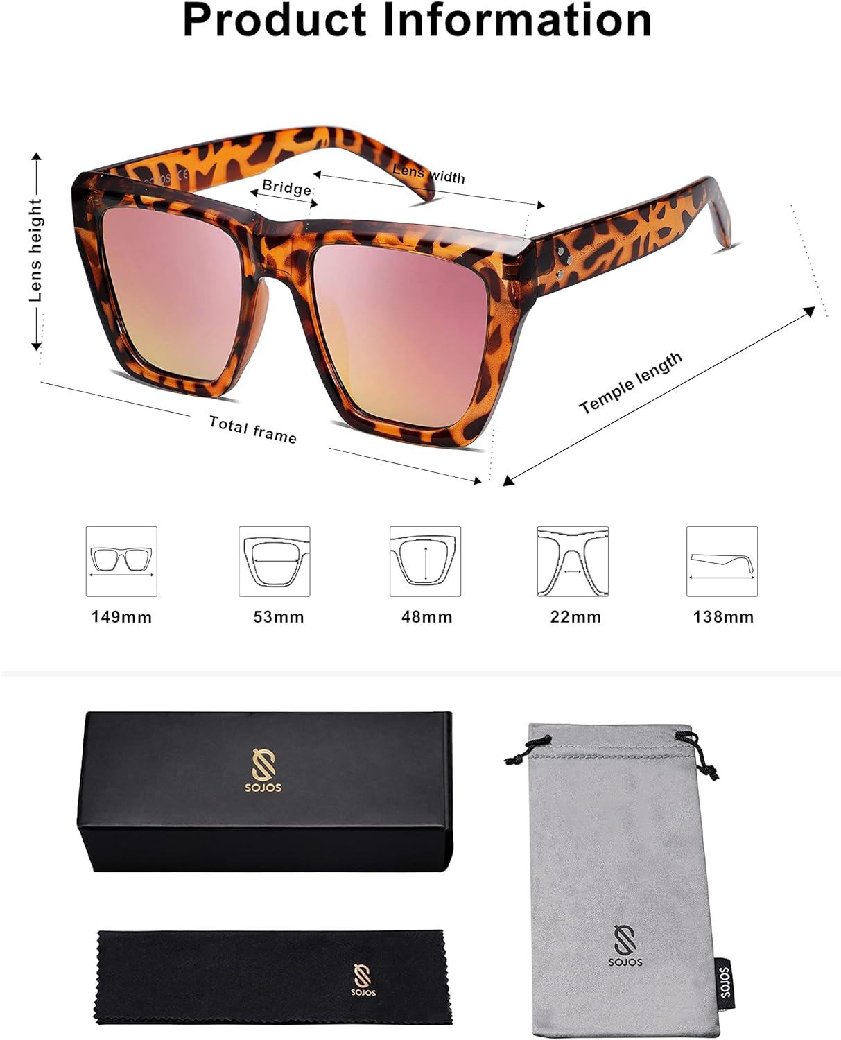SOJOS Vintage Oversized Square Cat Eye Polarized Sunglasses for Women Trendy Fashion Cateye Style Sunglasses SJ2179Leopard Print