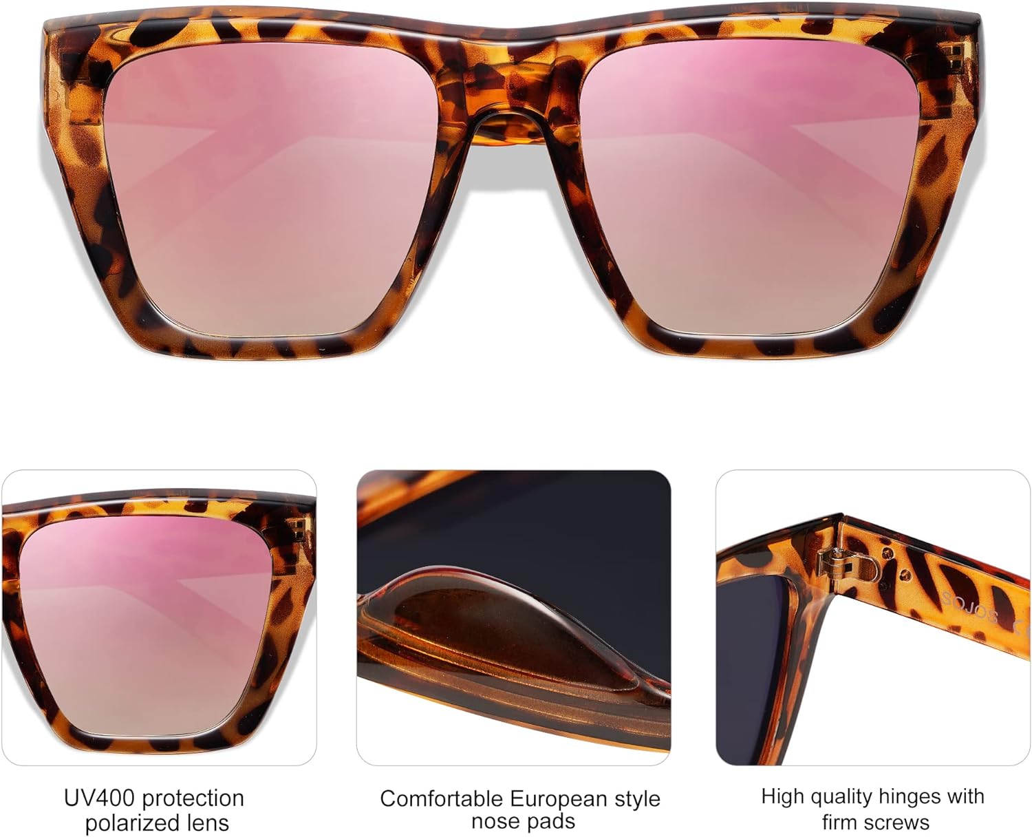 SOJOS Vintage Oversized Square Cat Eye Polarized Sunglasses for Women Trendy Fashion Cateye Style Sunglasses SJ2179Leopard Print